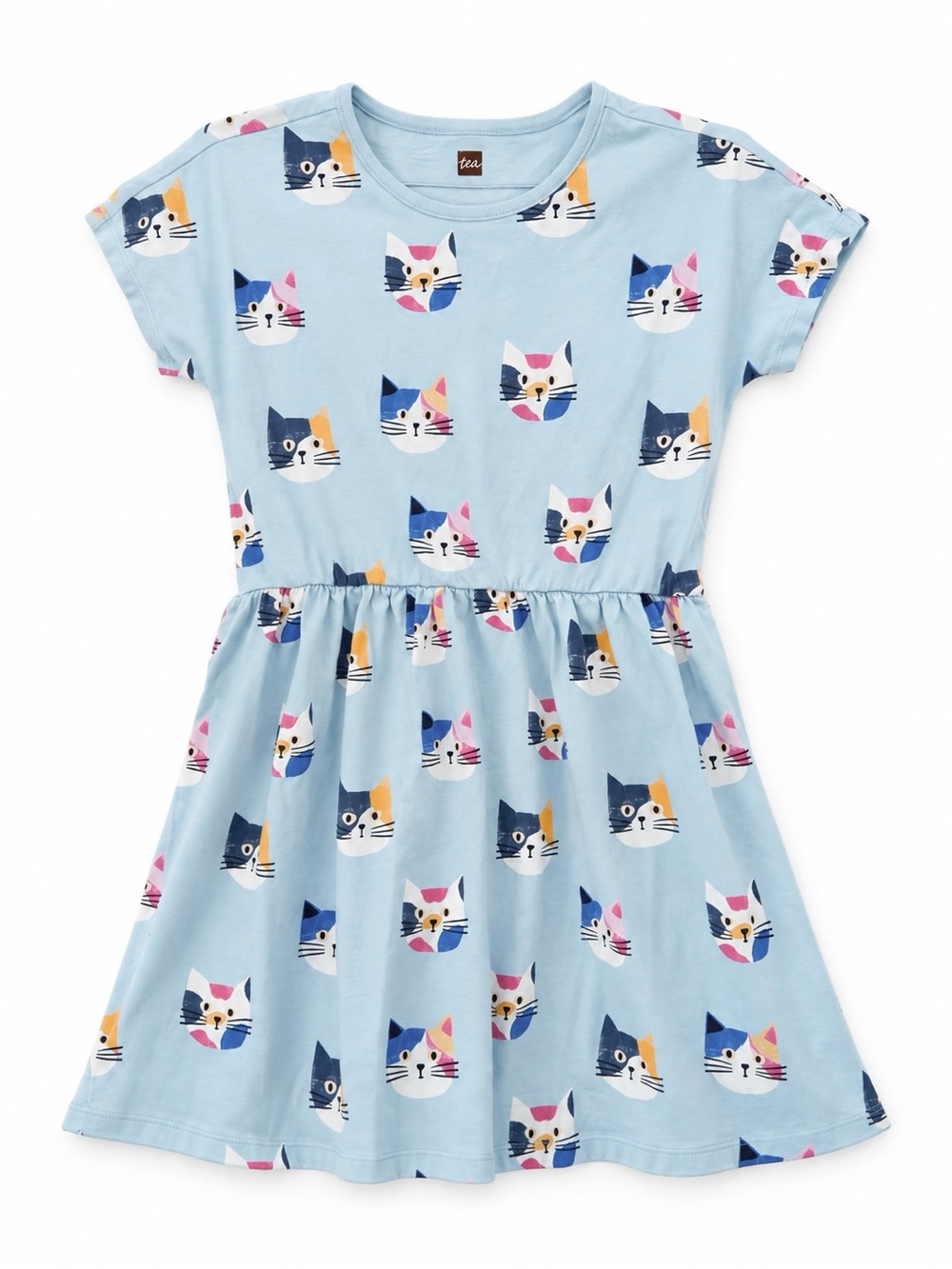Tea Collection Cat Print Dress Size 10 Blue 100% Cotton Girls